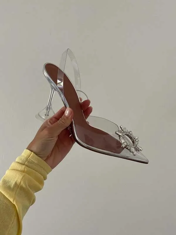 Toleet Rhinestone Pointed Toe Transparent Heels