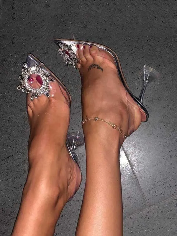 Toleet Rhinestone Pointed Toe Transparent Heels