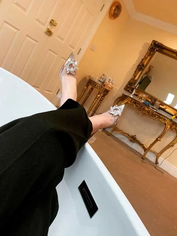 Toleet Rhinestone Pointed Toe Transparent Heels