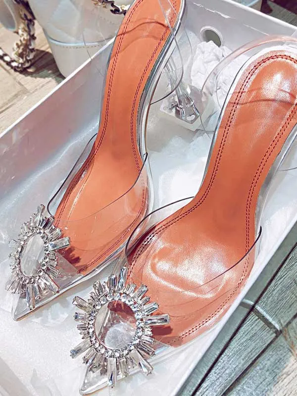 Toleet Rhinestone Pointed Toe Transparent Heels