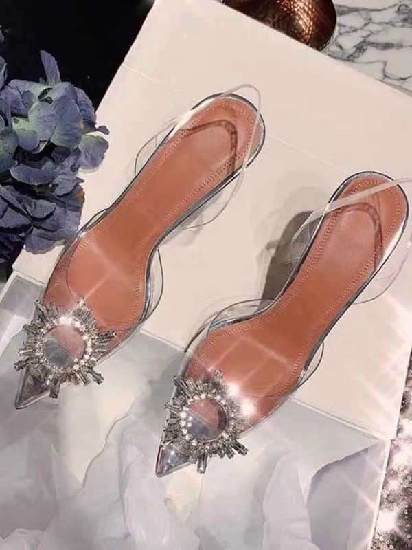 Toleet Rhinestone Pointed Toe Transparent Heels