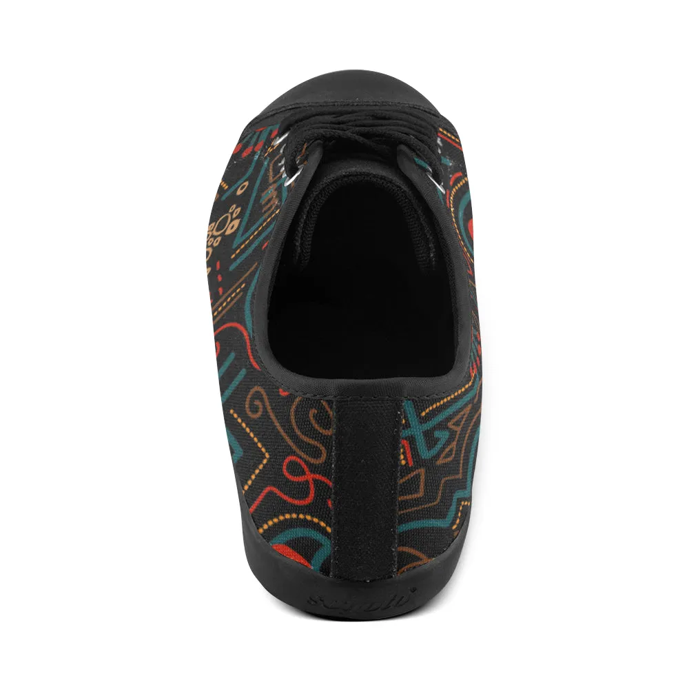 Women's Big Size Maze Doodle Print Canvas Low Top Shoes