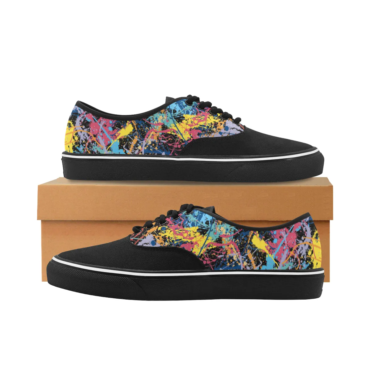 Women's Big Size Partial Multicolored Paint Splatter Print Canvas Low Top Shoes