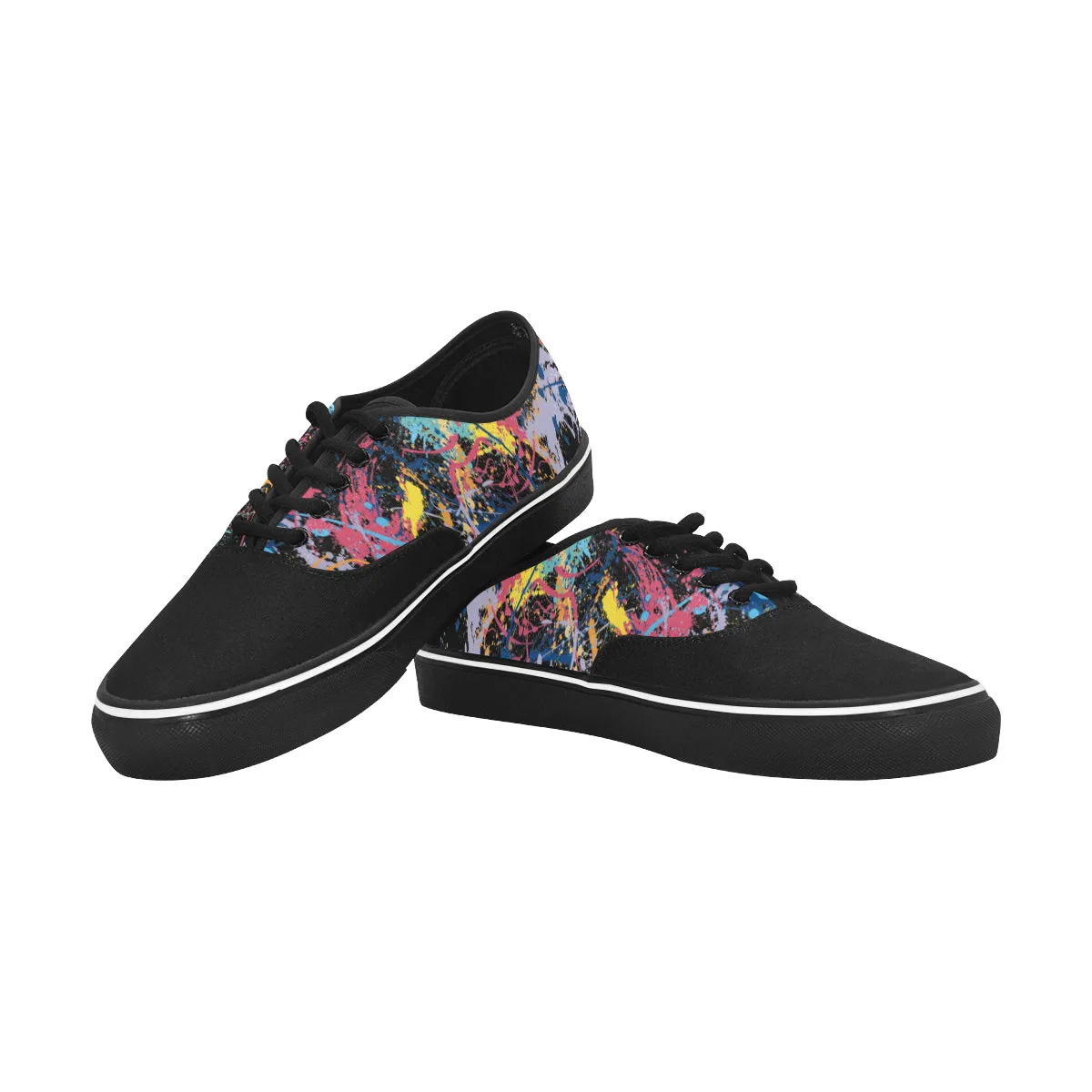Women's Big Size Partial Multicolored Paint Splatter Print Canvas Low Top Shoes