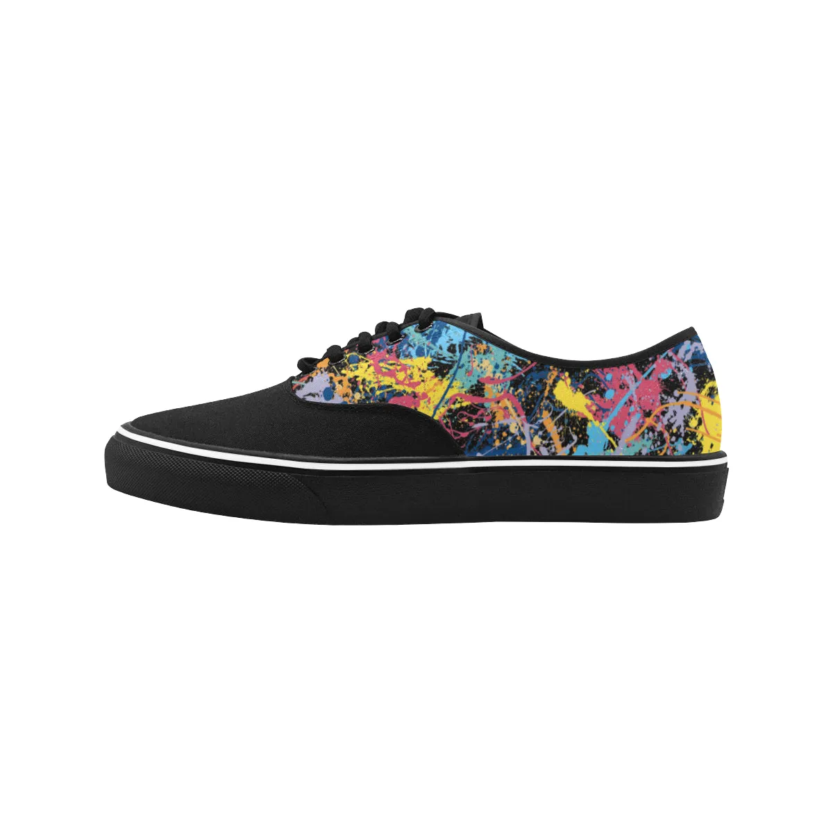 Women's Big Size Partial Multicolored Paint Splatter Print Canvas Low Top Shoes
