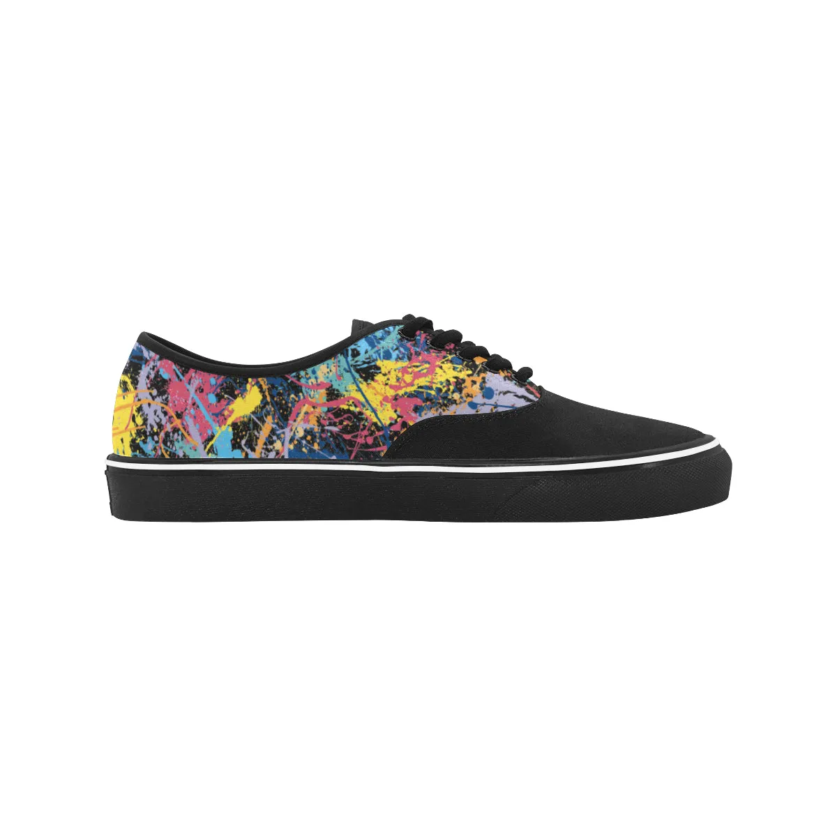 Women's Big Size Partial Multicolored Paint Splatter Print Canvas Low Top Shoes